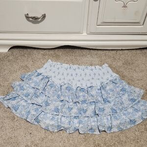 ARULA Blue Floral Ruffle Mini Skirt